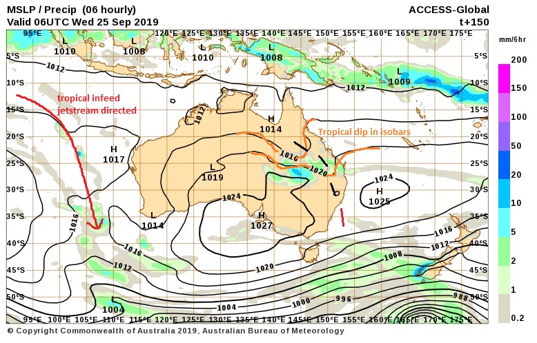 tropical dip in isobars for QLD sept 25 2019